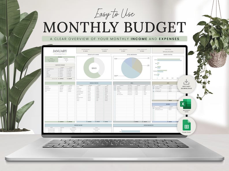 Simple Budget Tracker, Monthly Budget Tracker, Budget Spreadsheet, Budget Template, Financial Spreadsheet, Finance Spreadsheet, Bill Tracker image 1
