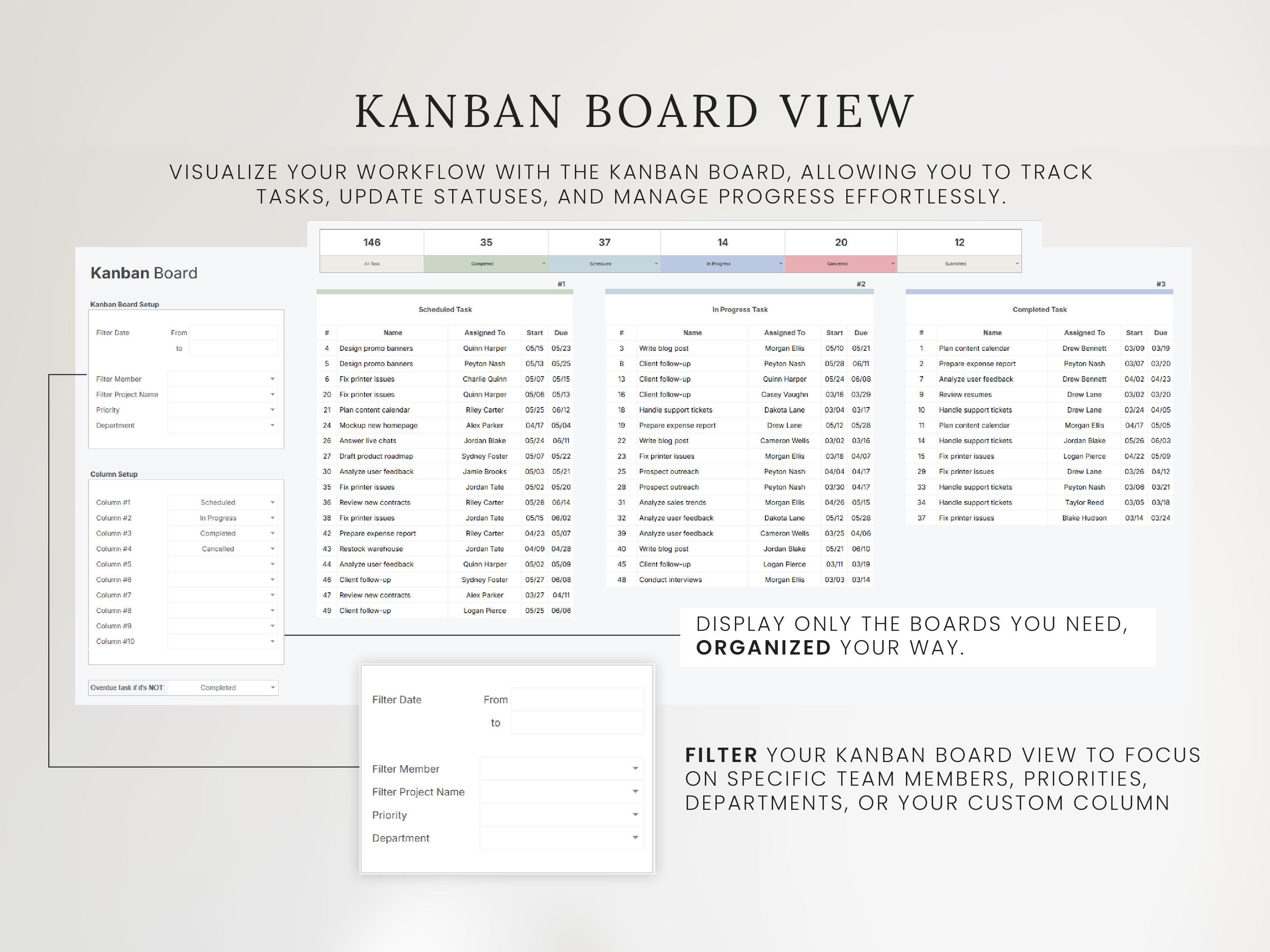 Kanban Board With Task Tracker Spreadsheet for Google Sheets | Project ...