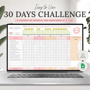 30 Days Challenge Tracker | 30 Day Challenge | 30 Soft Challenge | 30 Medium Challenge | Cute Challenge journal | Google Sheet Spreadsheet