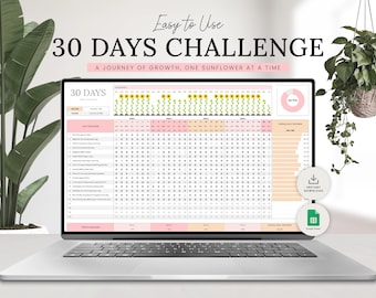 30 Tage Challenge Tracker | 30-Tage-Challenge | 30 Weiche Herausforderung | Nr. 30 Medium Challenge | Niedliches Challenge Journal | Google Sheet Tabelle
