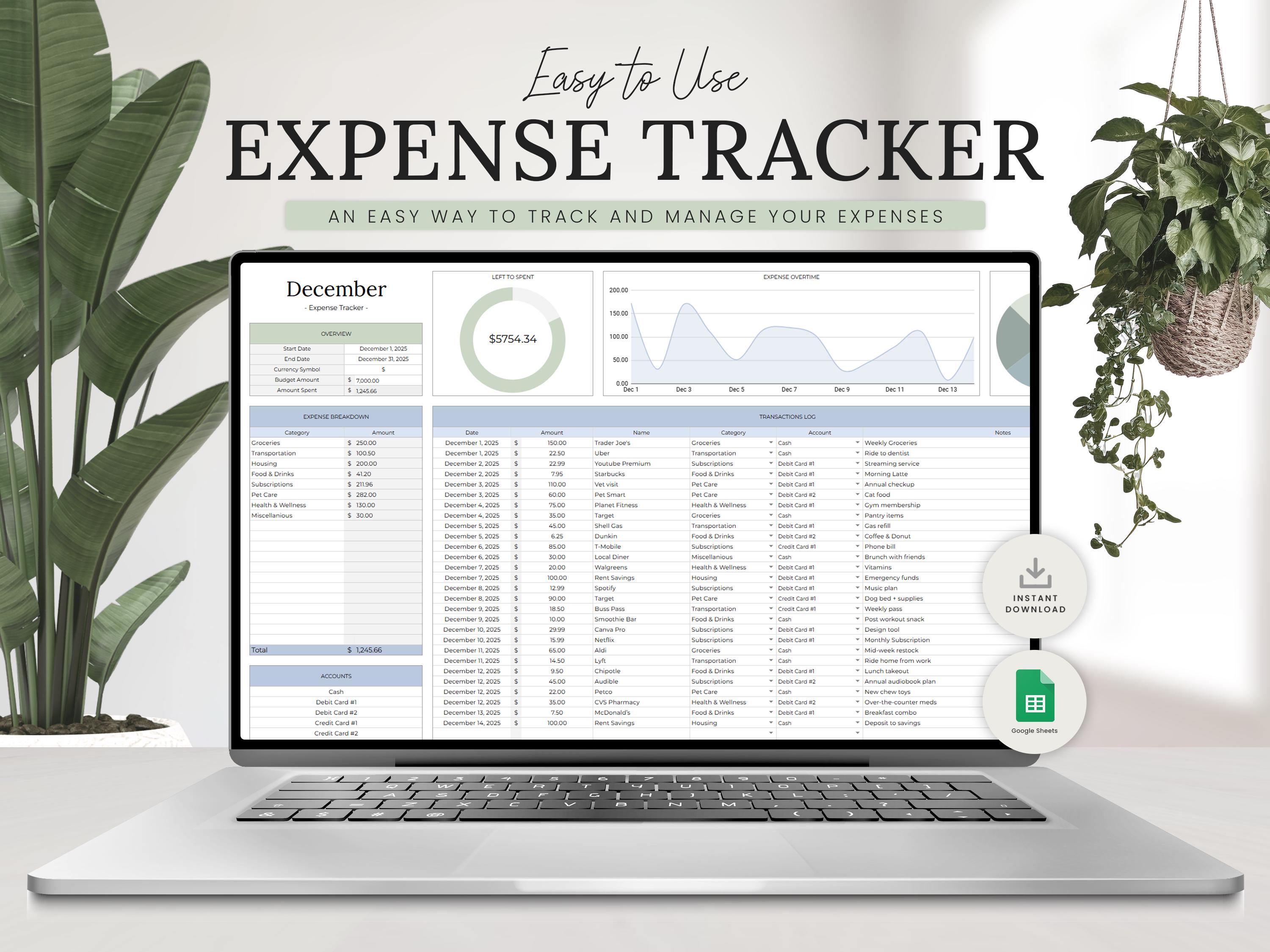 Expense Tracker Spreadsheet for Google Sheets: Easy to Use Budget ...