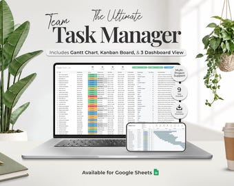 Team Task Tracker Manager with Gantt Chart & Kanban Board Project Management, Assignment Tracker, Business Template, Task Manager Member CRM