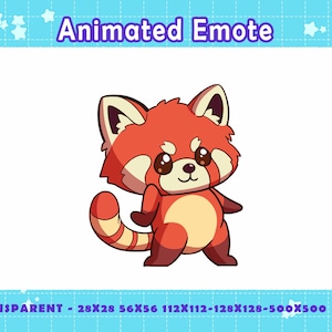 Emote de panda rojo bailando para streamers, emote animado de panda rojo tierno para Twitch en Discord, GIF de animales kawaii para divertidas reacciones en streaming.