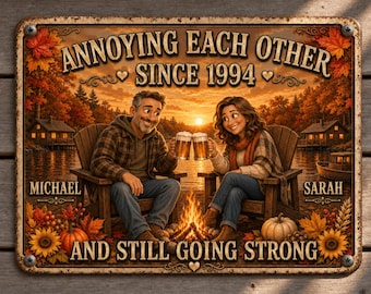 Custom Annoying Each Other Garden Wall Decor, Sunflower Anniversary, Retro Campfire Poster, Personalized Couple Photo Names Date Metal Sign