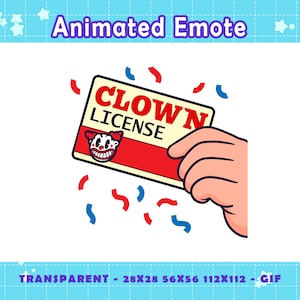 Emote animado de licencia de payaso, emote de tarjeta de identificación de licencia de payaso de Twitch Discord, emoji de payaso