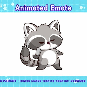 Emote de mapache bailando para streamers, emote animado de mapache lindo para Twitch en Discord, GIF de panda basura kawaii para una divertida reacción en streaming.