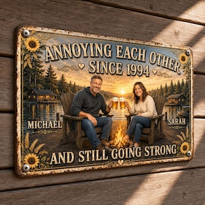 Personalized Couple Photo Names Date Metal Sign, Custom Annoying Each Other Garden Wall Decor, Sunflower Barley Anniversary Gift image 3