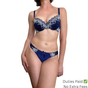 Lace Trim Lingerie Padded Bra and Thong Set