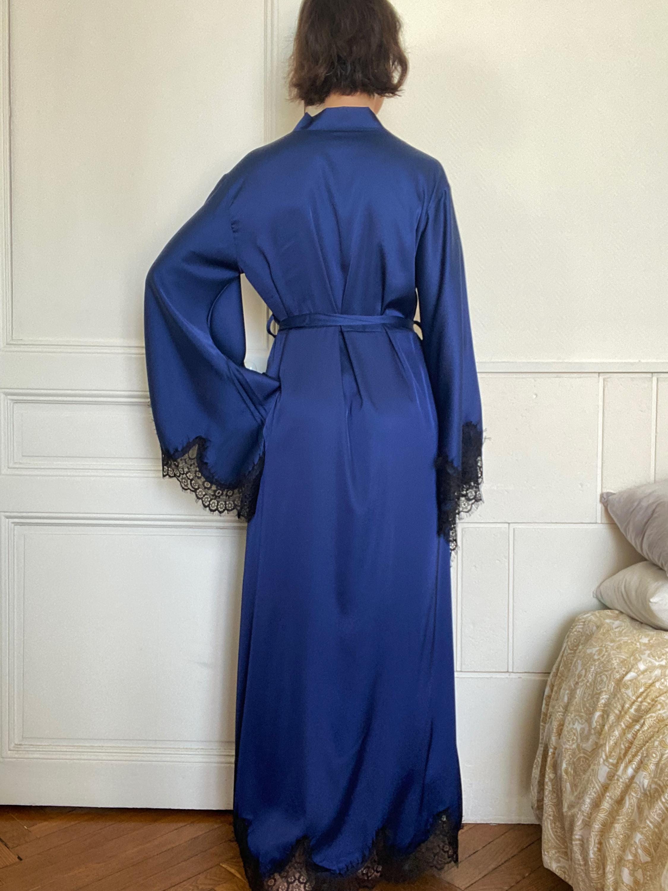 Bell Ringing Robe Long Satin Silk Robe With Lace Trim & Bell Sleeves - Etsy