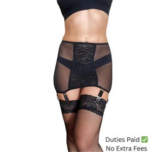 High Waist 6 Metal Strap Mesh Lace Garter Skirt