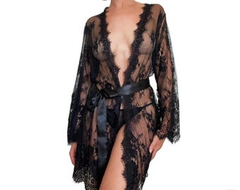 Sheer Robe Lingerie with Thong Panty Set
