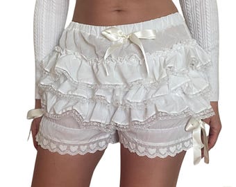 Braguitas de gasa con volantes, shorts tipo bóxer con lazo para mujer