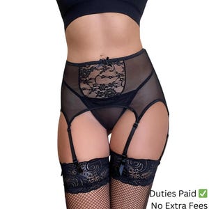 High Waist Garter Belt Set with Thong