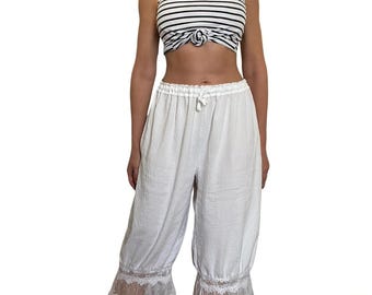 Cotton Bloomer Loose Fit High Waist Lace Pants Women
