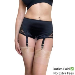 Open Crotched Garter Lingerie 6 Metal Clips Satin Lace Garter Belt