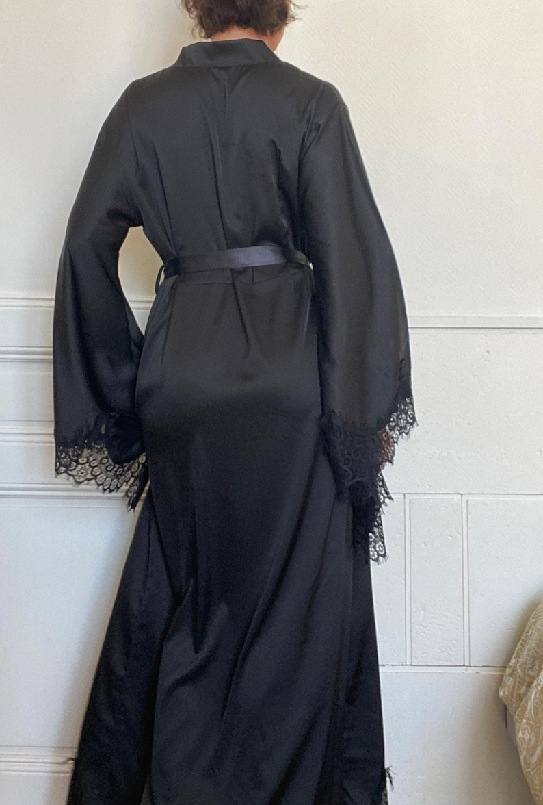 Leather Robe Side Long Satin Silk Robe With Lace Trim & Bell Sleeves - Etsy