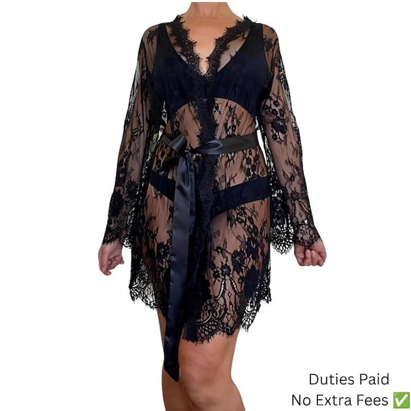 Sheer Robe Lingerie with Thong Panty Set