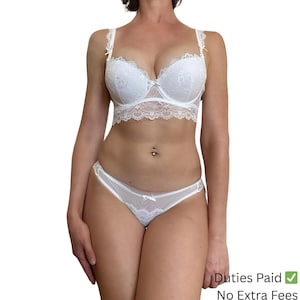 Conjunto de sujetador y braguita push up de encaje blanco