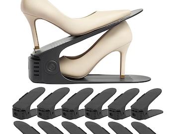 Adjustable Shoe Slot Organizer 12 Pack | Space Saving Shoe Stacker for Closet, Heels, Sneakers & Flats | Double Layer Storage Organizer