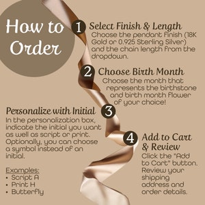 Instructions detailing the 4 steps to complete a birth flower necklace order.