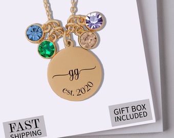 GG Personalized Birthstone Necklace | Custom Name Jewelry | Gift for GG from Grandkids