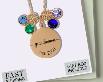 Mother's Day Grandma Birthstone Necklace | Personalized Gift for Her from Grandkids