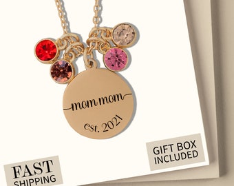 Mommom Personalized Birthstone Necklace | Custom Name Jewelry | Gift for Mom from Grandkids