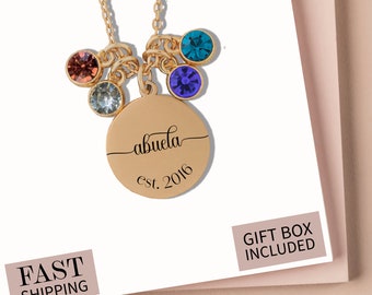 Abuela Personalized Birthstone Necklace | Custom Name Jewelry | Abuela Gift from Grandkids