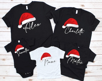 Custom Santa Hat Christmas Family Matching Shirt, Custom Name (C8)