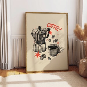 Kaffee-Druck, Kaffee-Poster, Espresso-Druck, Retro-Kaffee-Druck, Vintage-Poster, Kaffee-Bar-Dekor, trendiger Küchen-Druck, Funky-Druck