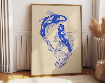 Koi Fish Print, Japanese Print, Vintage Print, Printable Wall Art, Trendy Wall Art, Digital Print, Japanese Art Print, Fish Print