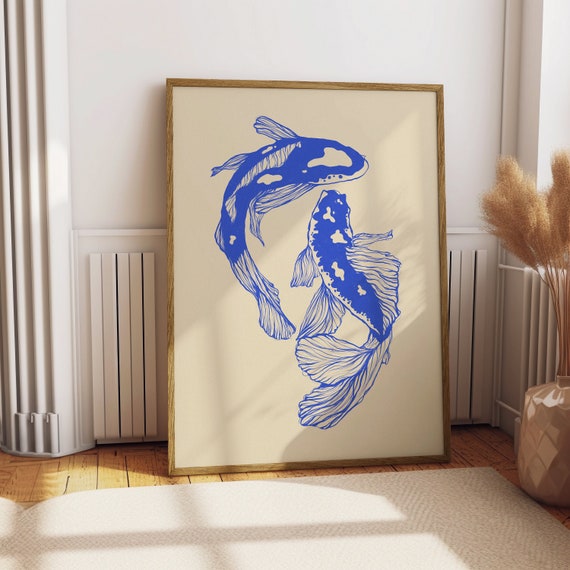 Koi Fish Print, Japanese Print, Vintage Print, Printable Wall Art, Trendy Wall Art, Digital Print, Japanese Art Print, Fish Print