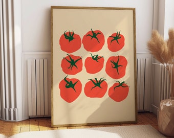 Tomato Print, Kitchen Wall Art, Food Art, Mediterranean Print, Printable Wall Art, Eclectic Kitchen, Food Print, Vintage Art Print, Trendy