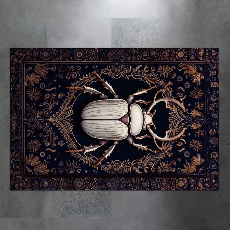 Rustic Beetle Rug, Dark Academia Rug, Goth Room Decor, Witch Art Deco ...