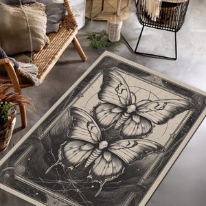 Butterfly Rug For Elegant Decor,Beige Rug For Goth Decor, Rustic Decor, Living Room Rug, Aesthetic Rug, Art Deco, Rustic Rug