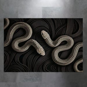 Tappeto con serpenti nero e grigio, tatuaggio gotico con rettile e serpente, stile per arredare la casa, rinnovare il soggiorno e la camera da letto, dormitorio per uomini