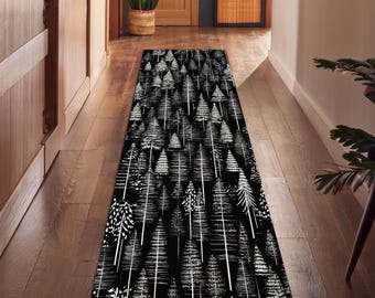 Christmas Tree Runner Rug, Hallway Rug,Black Christmas Rug, Christmas Decorations Rug,Runner Rug,Snowflake Themed Rug, Long Rug,Christmas