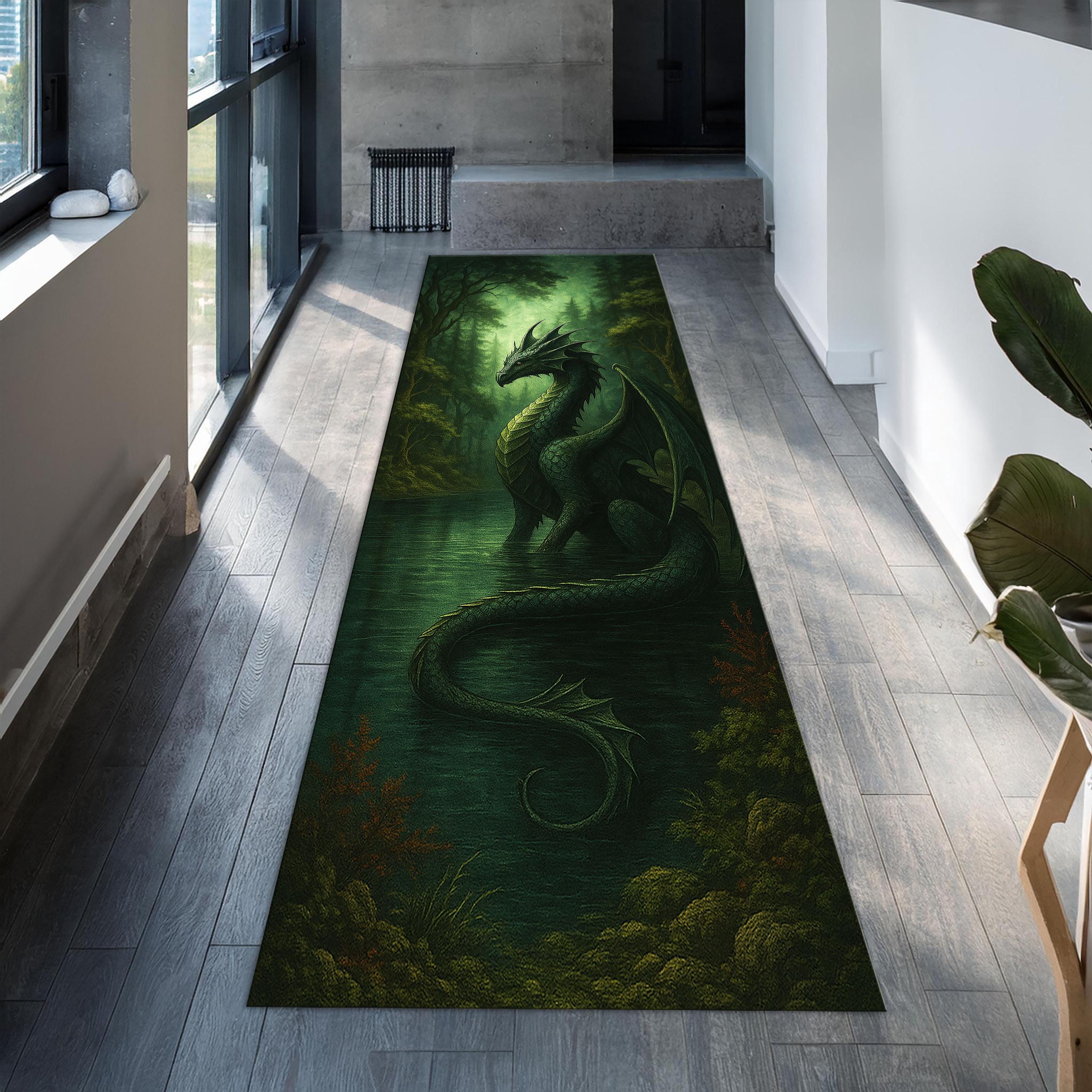 Dragon Rug Irl Emerald Forest Dragon Rug – Mystical Green Fantasy Creature Floor ...