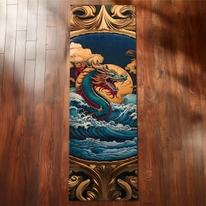 Arte do Dragão Corredor do Oceano, Decoração Exótica para Casa, Tapete do Dragão Corredor de Fantasia Mística, Tapete do Oceano Etéreo, Tapetes Goblincore de Criaturas Mágicas