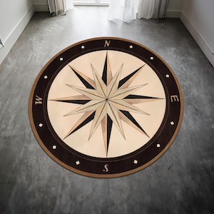 Compass Rose Rug, Yatch Rug, Compass Carpet, 3D Real Looking Mat, Nostalgic Retro Decor, Compass Medallion Mat, Office Rug