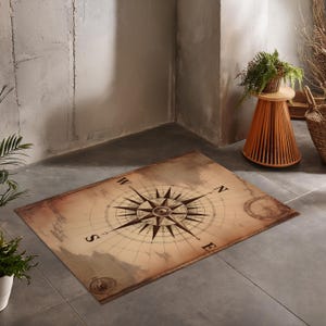 Compass Rug, Yatch Rug, Compass Carpet, Office Rug, Nostalgic Retro Decor, Compass Medallion Mat, Office Rug