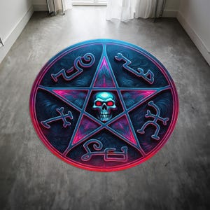 Devil Trap Pentagram Round Rug,Satanic Red Rug,Goatboi Rug,Satanic Decor,Horror Devil Rug,Devil Decor, Custom Rug