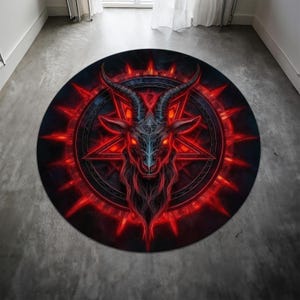 Devil Pentagram Round Rug,Satanic Red Rug,Goatboi Rug,Satanic Decor,Horror Devil Rug,Devil Decor, Custom Rug