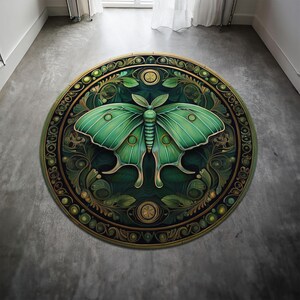 Luna Moth Rug, Butterfly Rug, Dark Cottagecore Decor, Gothic Style Round Rug, Spooky Rug, Nature Lover Butterfly Rug