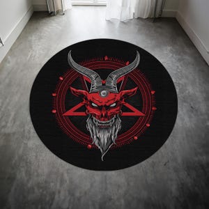 Devil Trap Pentagram Round Rug,Satanic Red Rug,Goatboi Rug,Satanic Decor,Horror Devil Rug,Devil Decor, Custom Rug