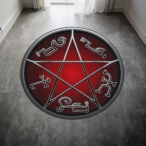Devil Trap Pentagram Round Rug,Satanic Red Rug,Goatboi Rug,Satanic Decor,Horror Devil Rug,Devil Decor, Custom Rug