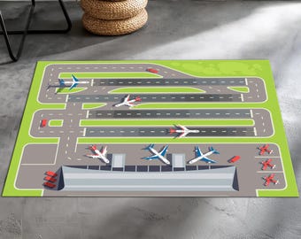 Runway Rug, Airport Decor Rug, Plane Rug, Apron Rug, Kids Play Rug, Boys Room Decor, Playing Mat, Birthday Gift,
