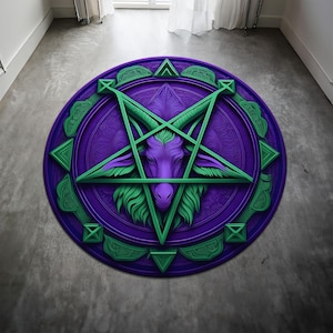 Devil Pentagram Round Rug,Satanic Red Rug,Goatboi Rug,Satanic Decor,Horror Devil Rug,Devil Decor, Custom Rug