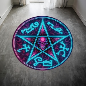 Devil Trap Pentagram Round Rug,Satanic Red Rug,Goatboi Rug,Satanic Decor,Horror Devil Rug,Devil Decor, Custom Rug