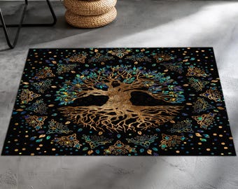 Green Theme Rug, Tree of Life Rug, Norse Mythology Rug, Mythology Gift, Celtic Rug